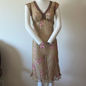 Vintage Betsy Johnson Shear Tan Floral Size S Dress New With Tag